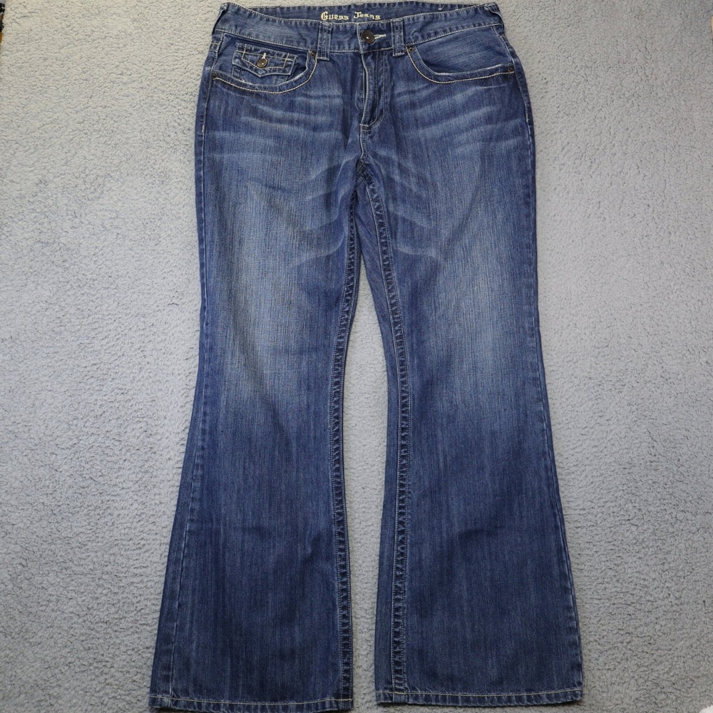 Guess Jeans Y2K Mens 36 Blue Denim Bootcut Contrast Stitch X1102402000